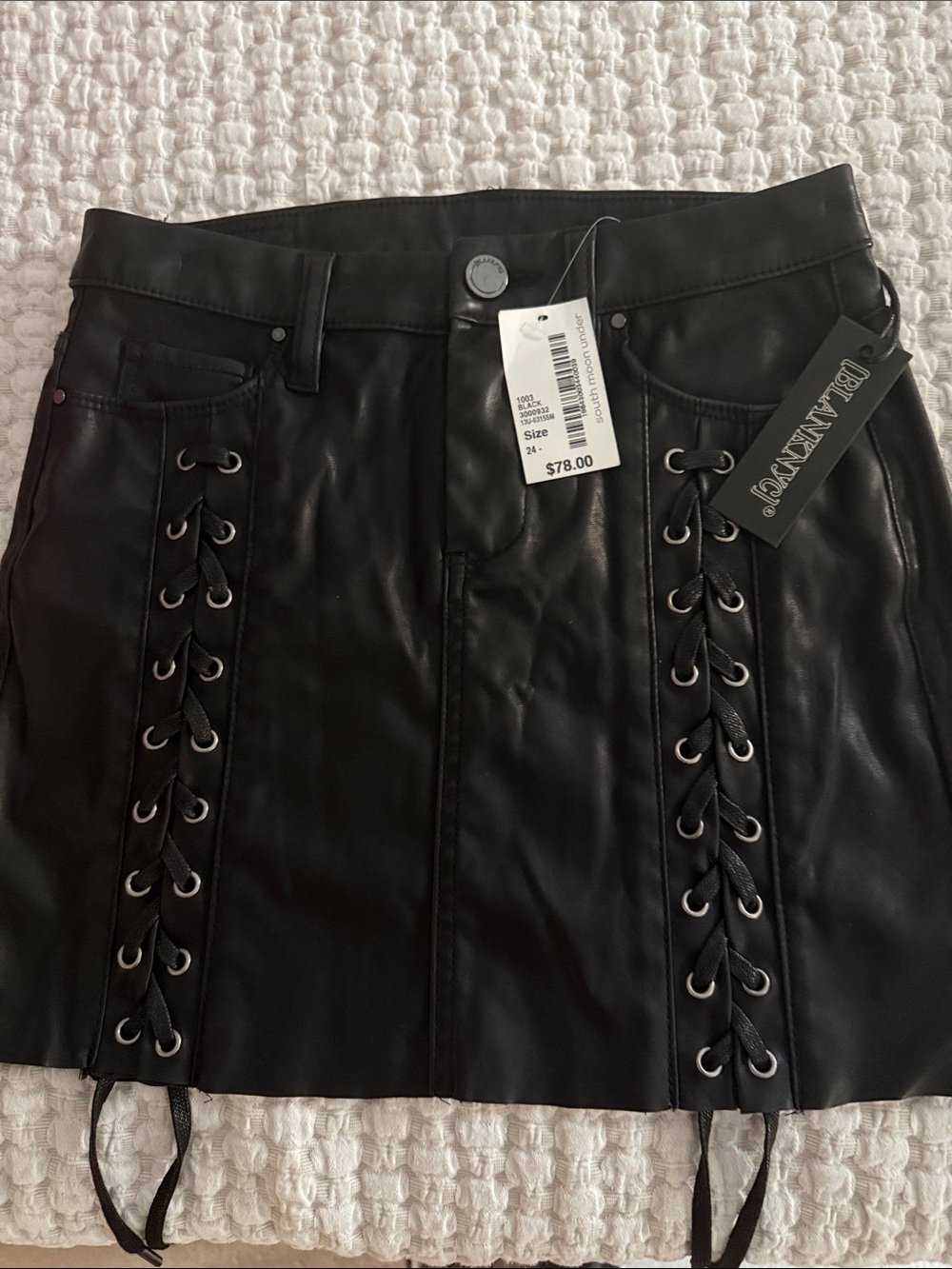 Blank NYC Black Faux Leather Lace-Up Mini Skirt